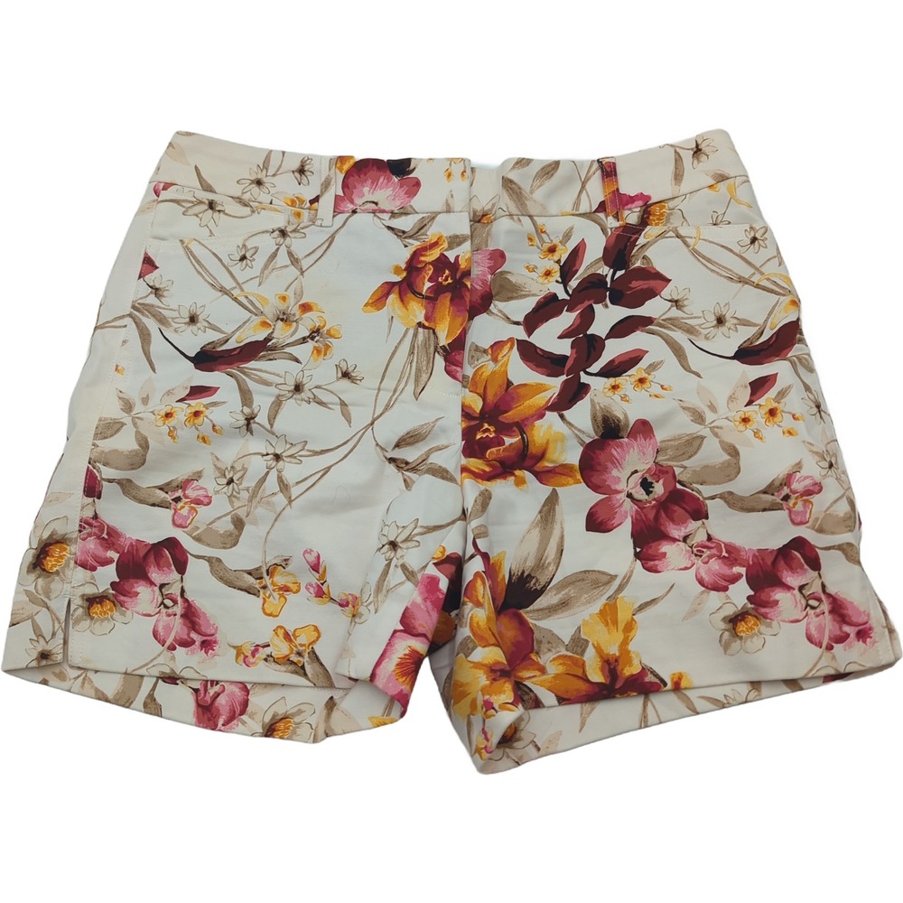 White House Black Market The 5 Inch Short Floral Print Cream Pink Size 4